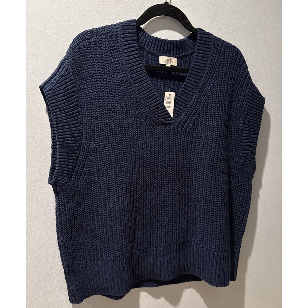 Haven Well Within Organic Cotton Linen NWT Sweater Vest V-Neck Navy Size XL